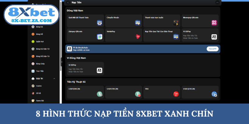 8 hình thức nạp tiền 8XBET xanh chín