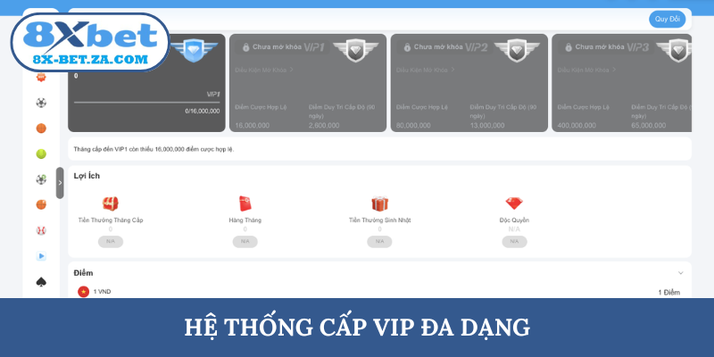 Hệ thống cấp VIP đa dạng